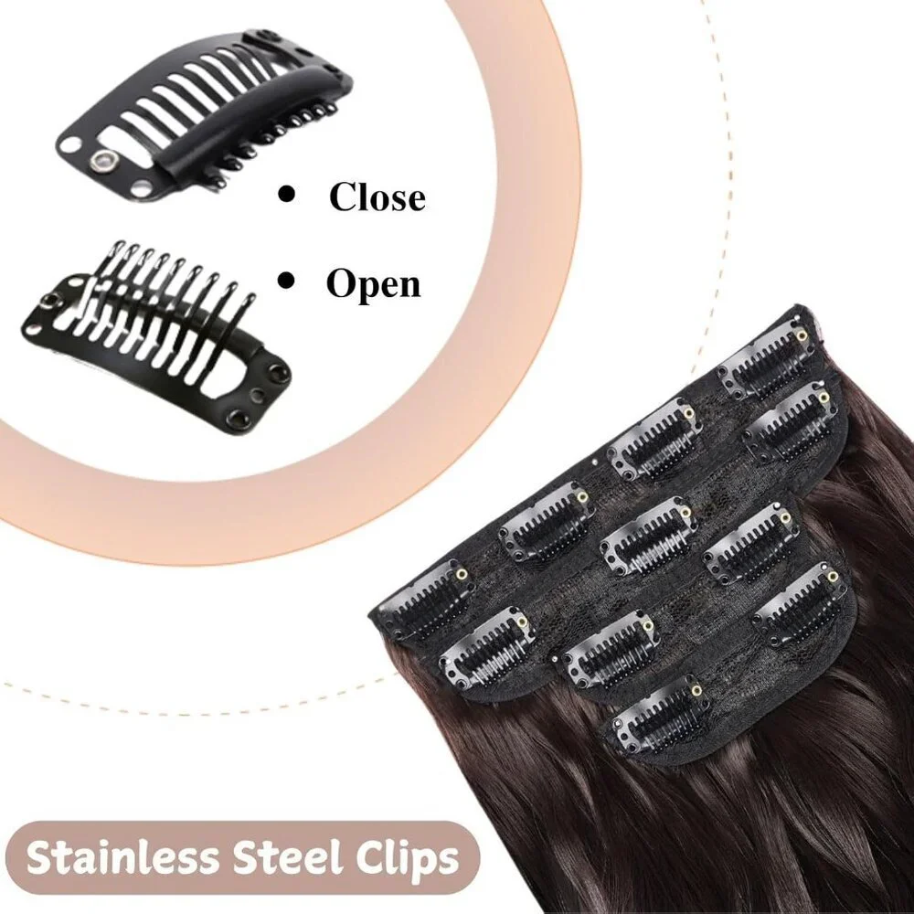 4Pcs Dark Brown Long Wavy Synthetic Clip In Hair Extensions for Women